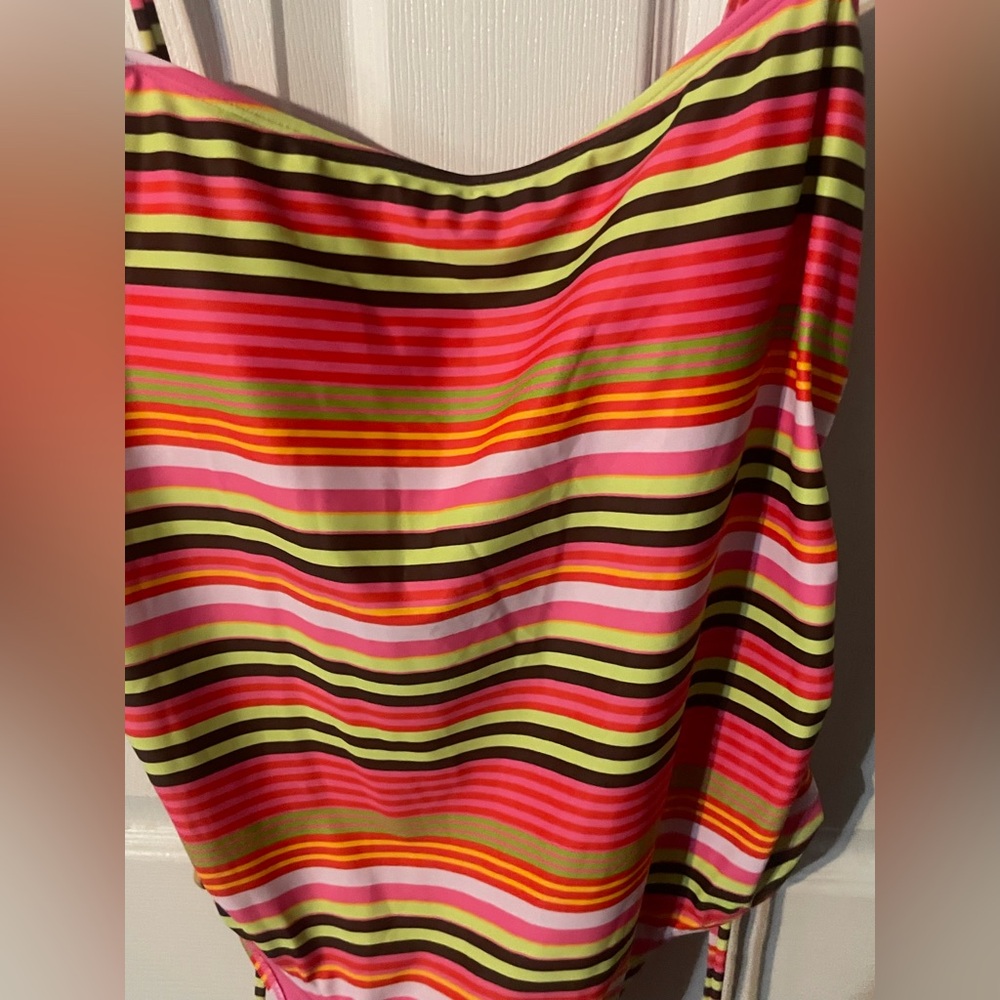 NWT No Boundaries Neon Stripe One‎ Piece Swimsuit XXL Cheeky High Leg - Picture 8 of 11